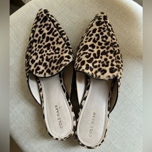 Cole Haan real fur leopard print loafer inspired mules size 8.5